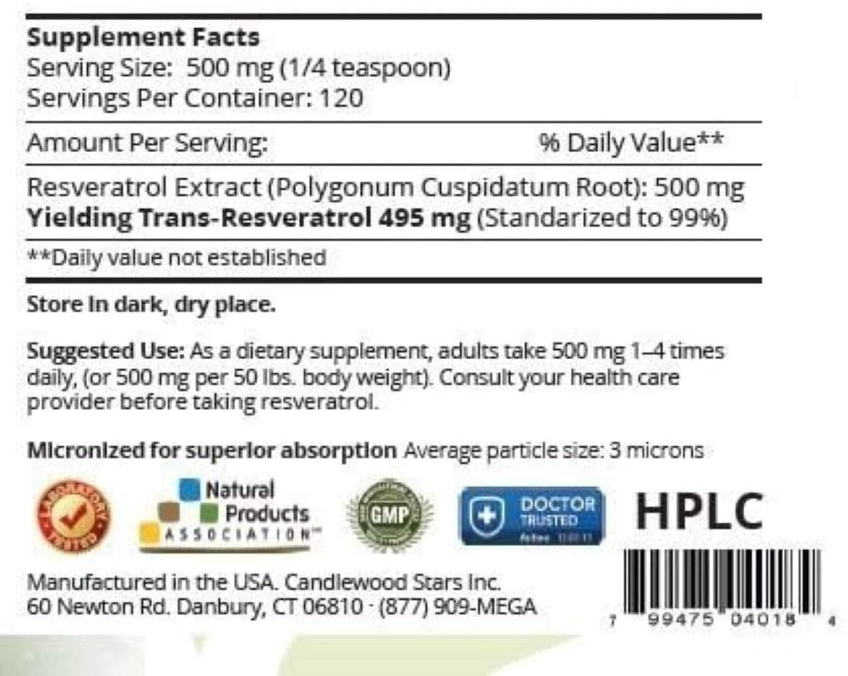 Mega Resveratrol 99% Pure Micronized Trans-Resveratrol Powder - 60g - image 2