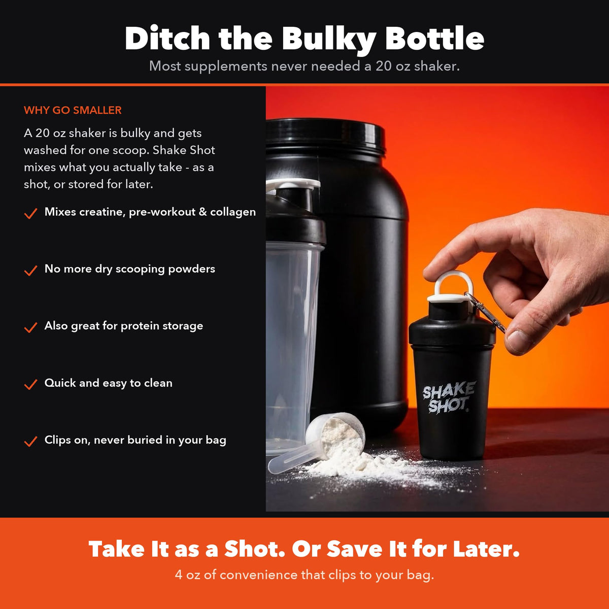 Shake Shot - 4oz (120ml) Mini Shaker Bottle for Pre Workout