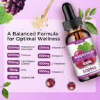 2 Pack Magnesium Glycinate Liquid Drops, Magnesium Glycinate Supplement 500mg with Calcium, Zinc, Vitamin B6, D3, L-Theanine, Omega 3 for Sleep, Mood, Stress Relief, Bone, Muscle, Grape Flavor 4 Fl Oz - image 2