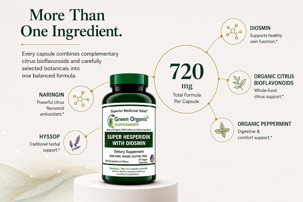 Green Organic Supplements Super Hesperidin with Diosmin - 90 Capsules - image 3