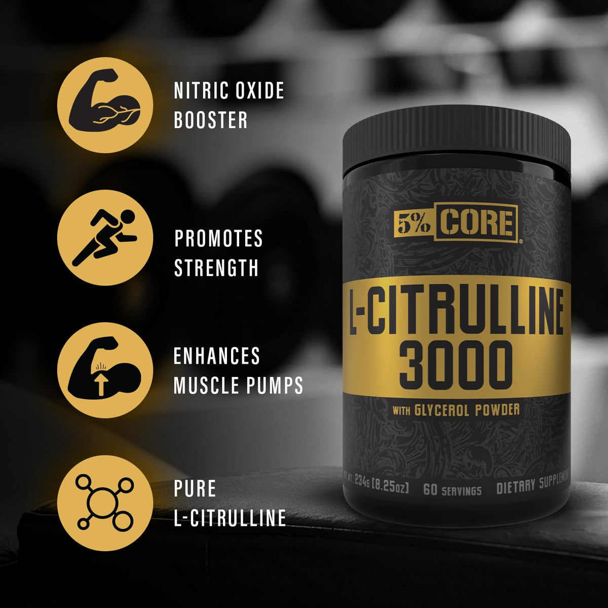 5% Nutrition Core L-Citrulline 3000mg + Glycerol Powder - 8.2 oz - image 2
