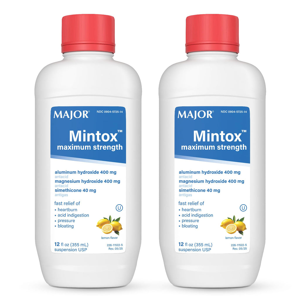 MAJOR Mintox Maximum Strength Antacid/Antigas - 12 Fl Oz (Pack of 2)