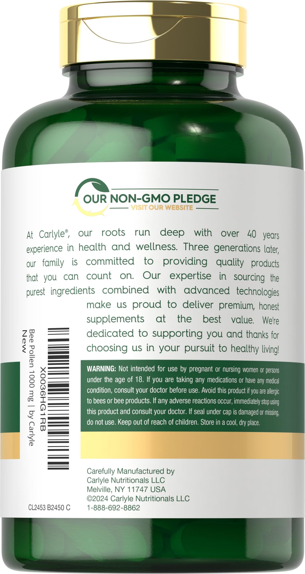 Carlyle Bee Pollen Supplement 1000mg - 200 Caplets - image 3