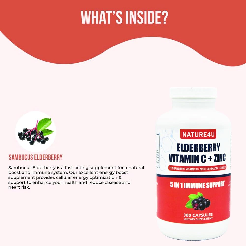 Nature4U Elderberry Immune Support Supplement - 300 Vegan Capsules - image 4