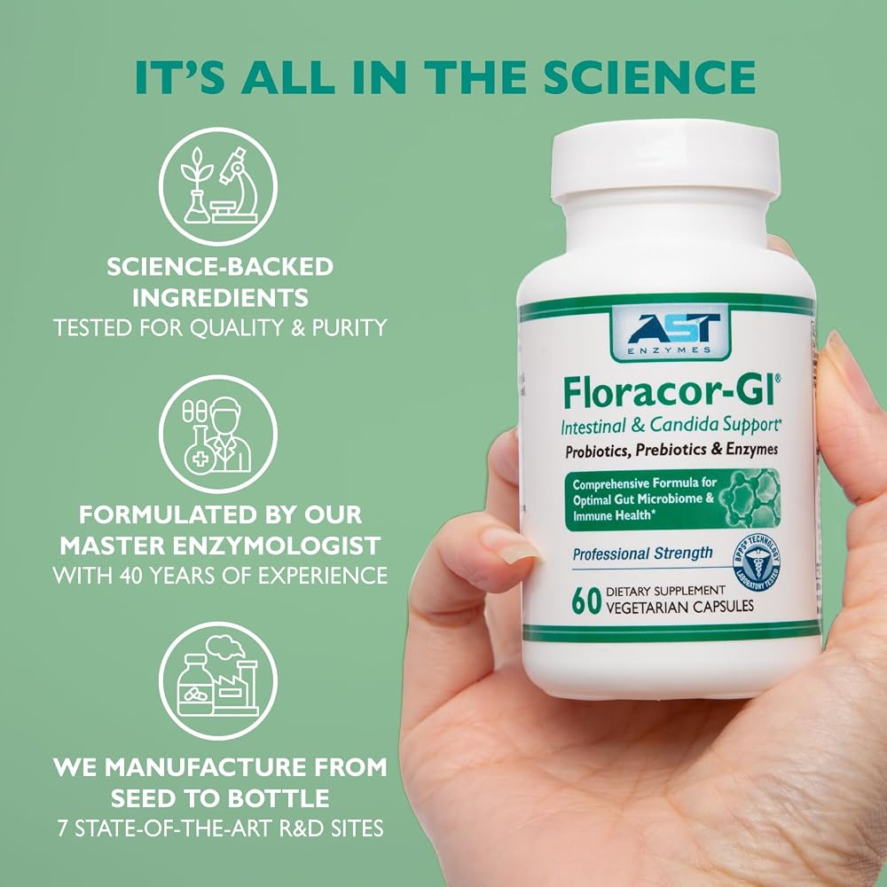 AST Enzymes Floracor Probiotic & Enzyme Formula - 60 Vegetarian Capsules - image 6