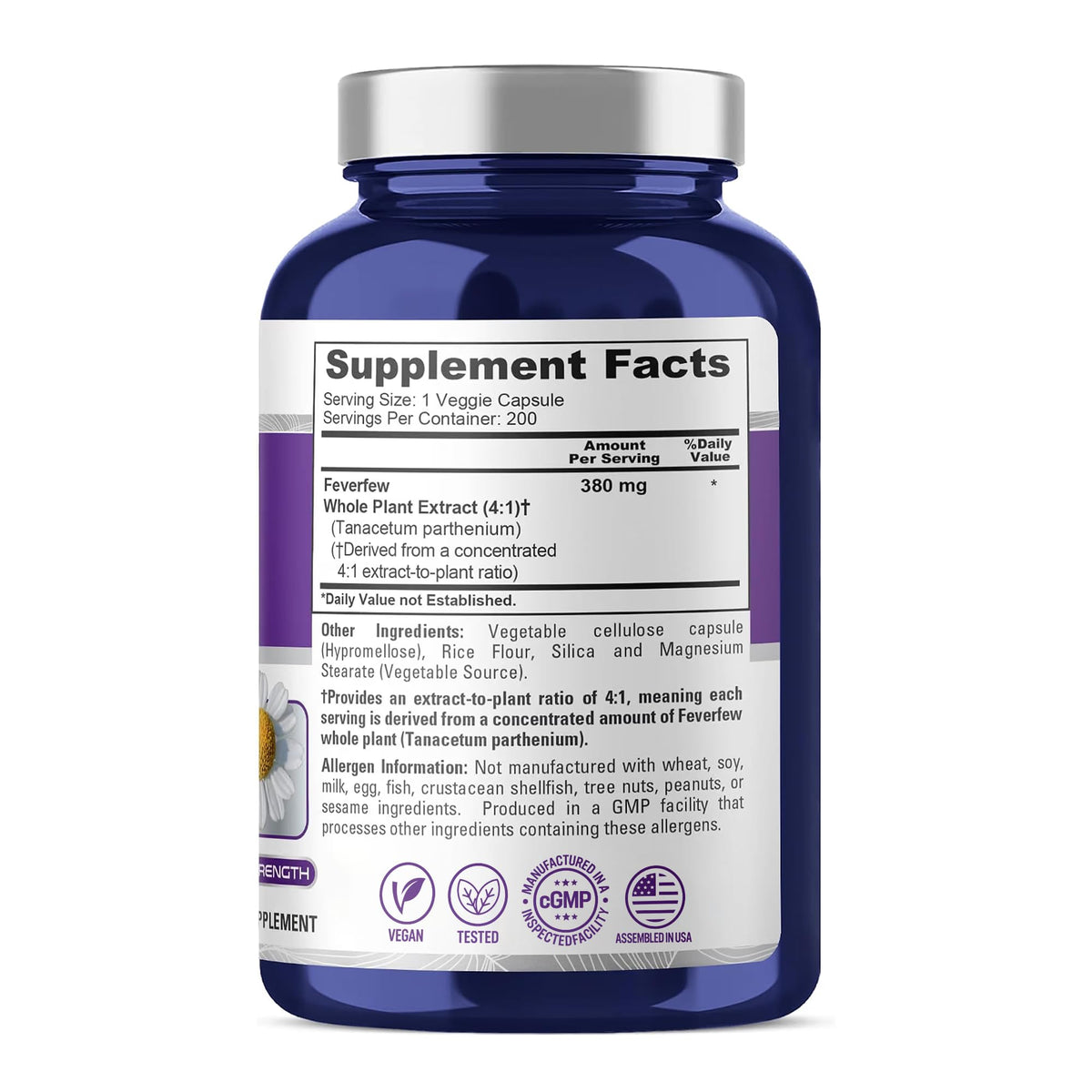 NusaPure Feverfew 380mg Vegan - 200 Vegetarian Capsules - image 2