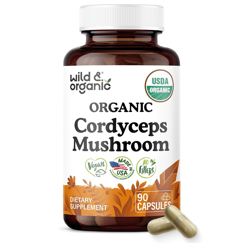 Wild & Organic Cordyceps Capsules 1200 mg Immune Support - 90 Count