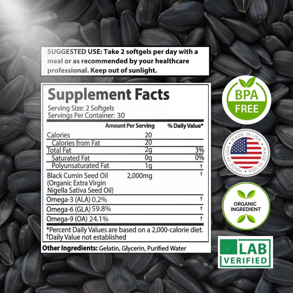 Mother Nature Organics Black Seed Oil 2000mg - 60 Softgels - image 4