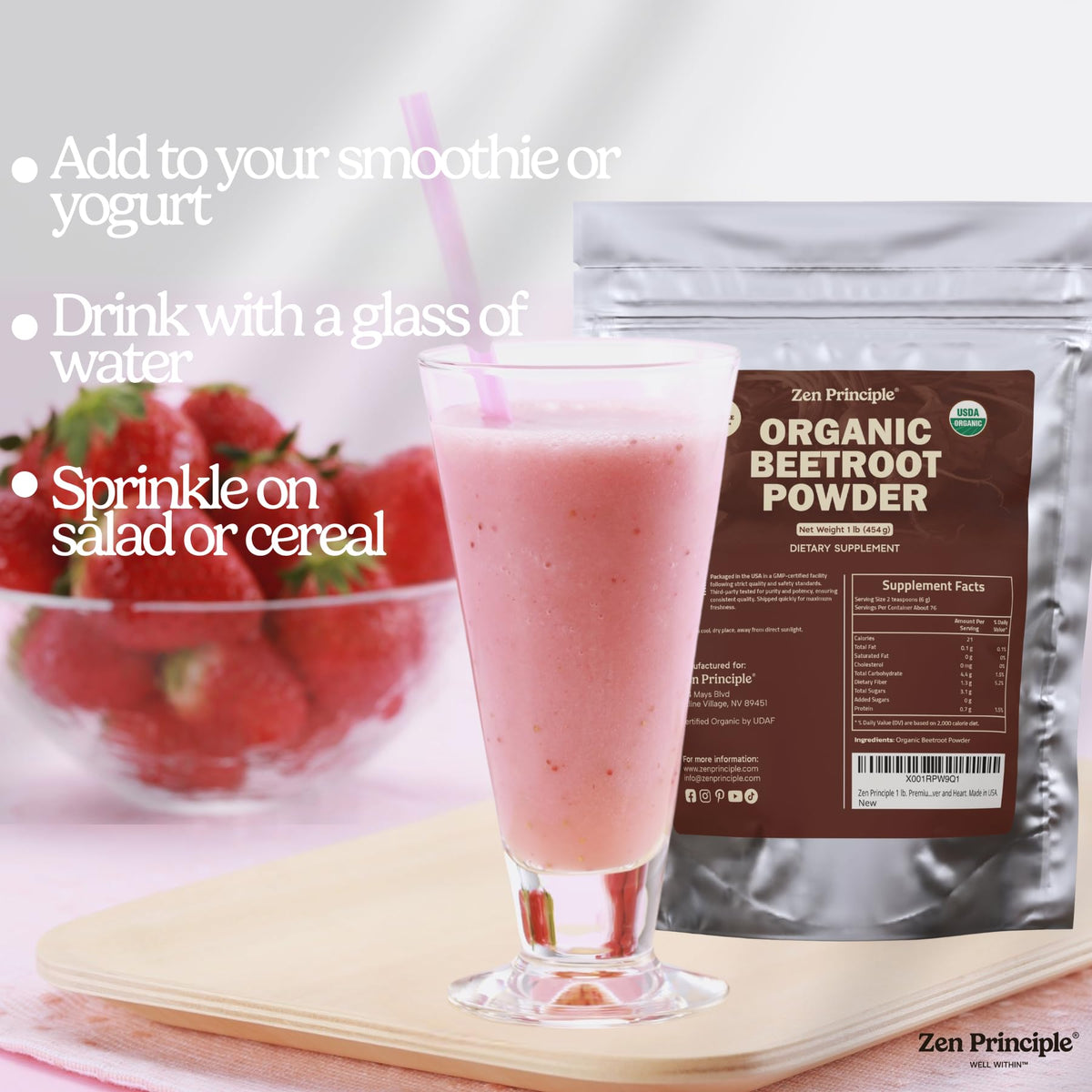 Zen Principle Organic Beetroot Powder Energy Boost - 1 lb - image 5