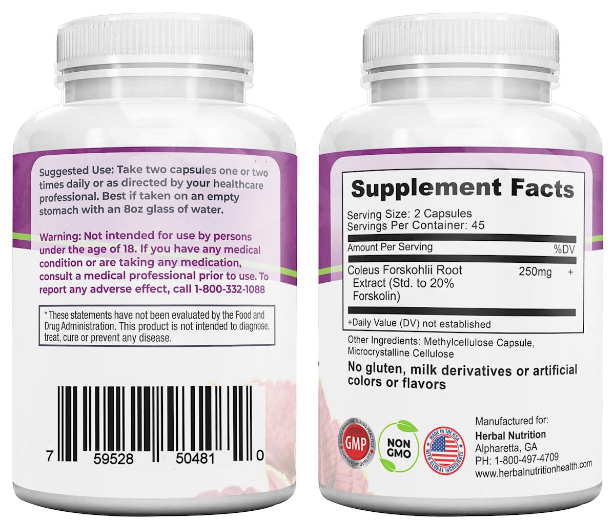 Herbal Nutrition Forskolin Extract 250mg-500mg Max Strength - 180 Capsules - image 9