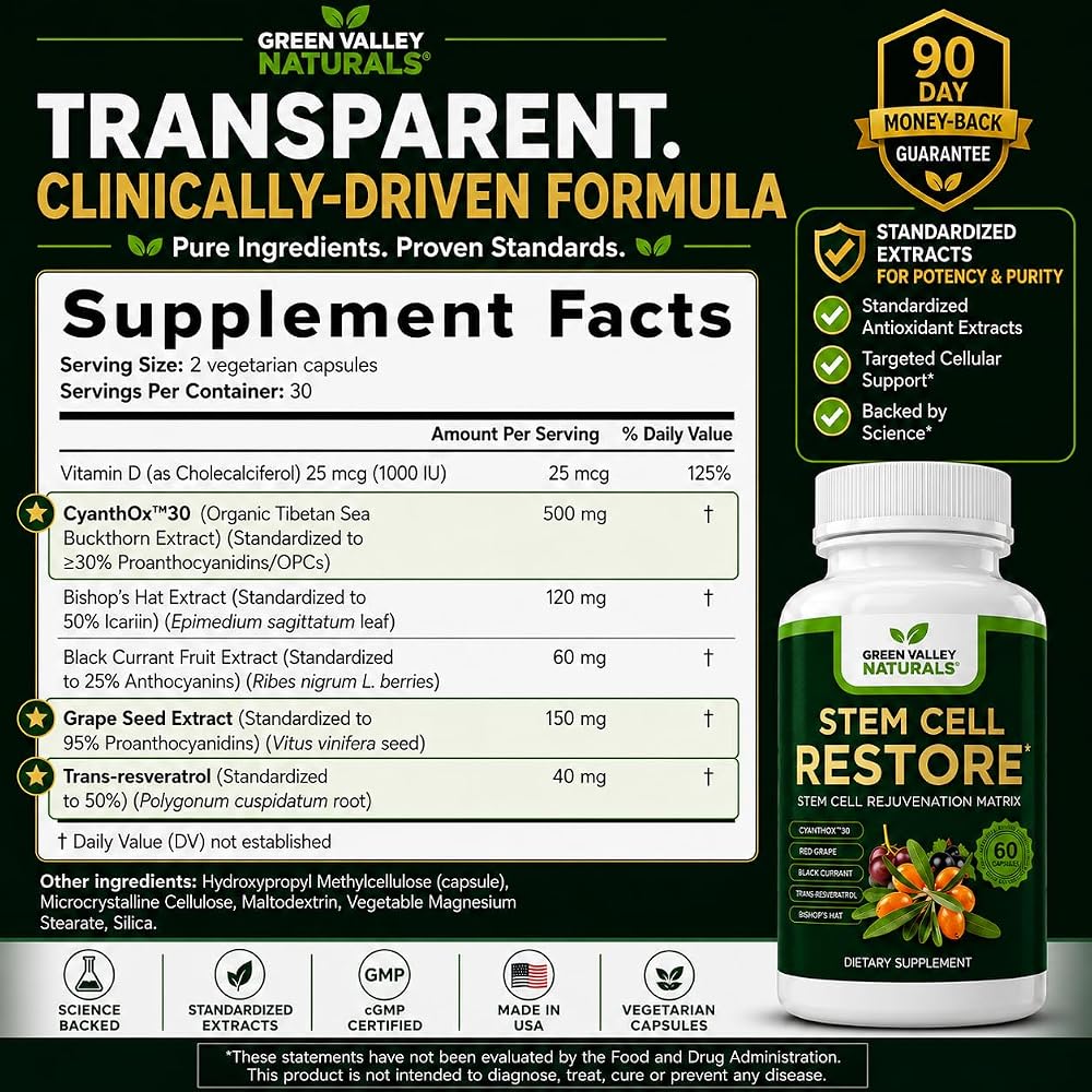Green Valley Naturals Stem Cell Restore Antioxidant - 60 Vegetarian Capsules - image 3