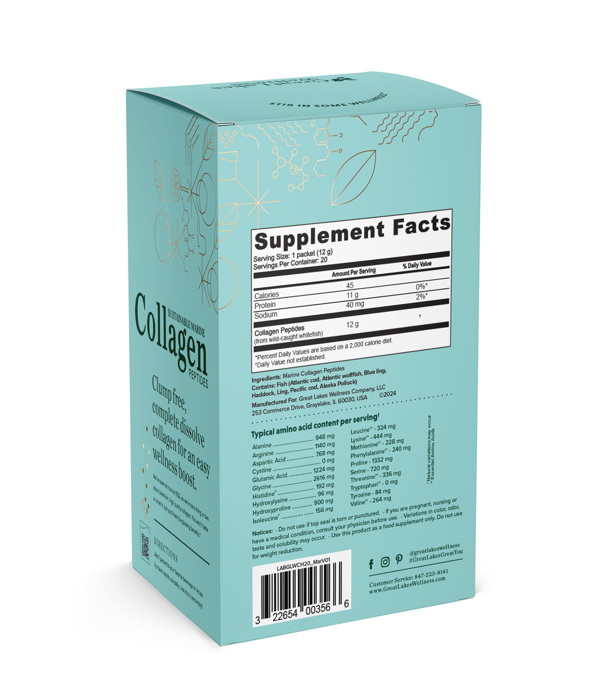 Great Lakes Wellness Sustainable Marine Collagen Peptides for Skin