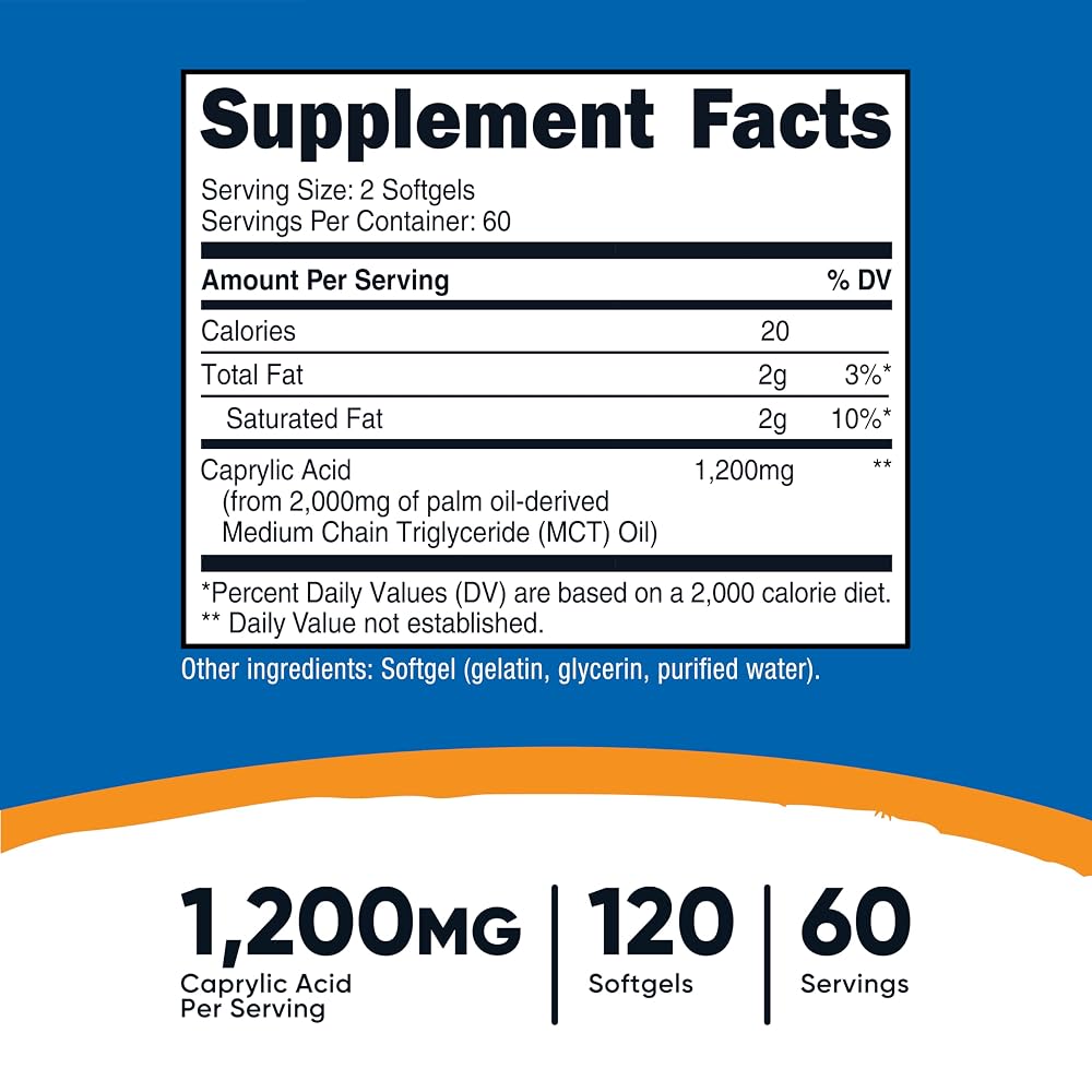Nutricost Caprylic Acid 1200mg - 120 Softgels - image 2