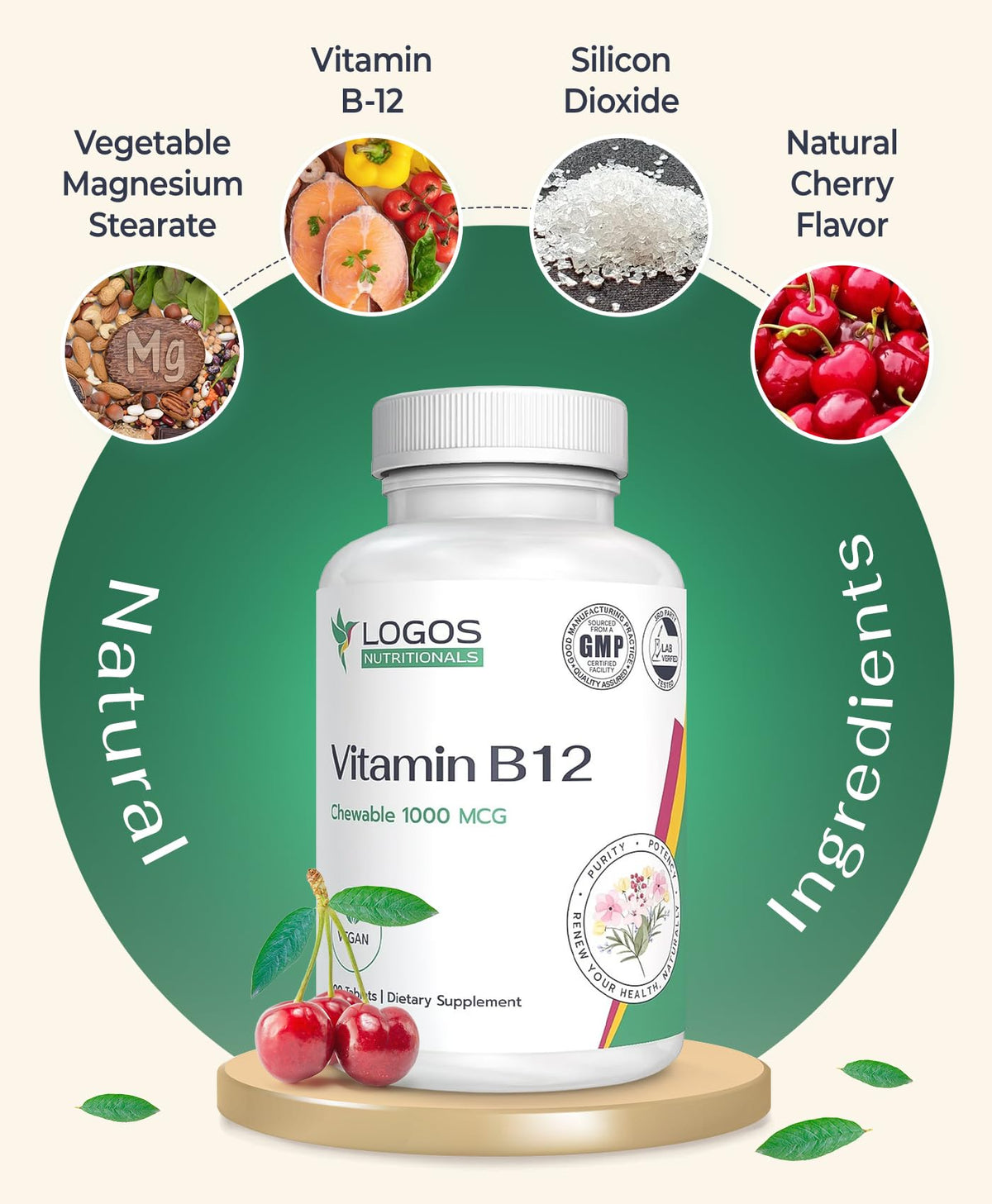 logos nutritionals Vitamin B-12 1000 mcg Chewable Tablets - 100 Tablets - image 3