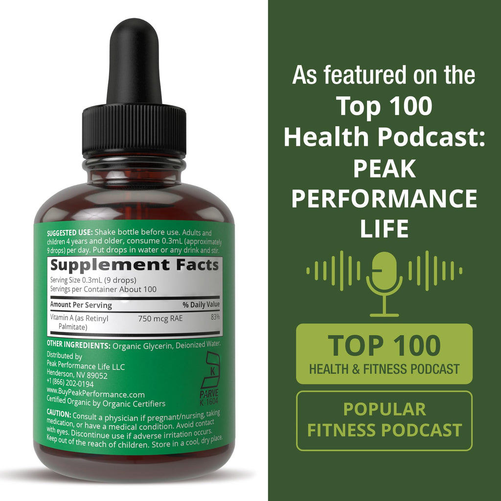Peak Performance Vitamin A Liquid Drops USDA Organic Vegan - 1 Fl Oz - image 6