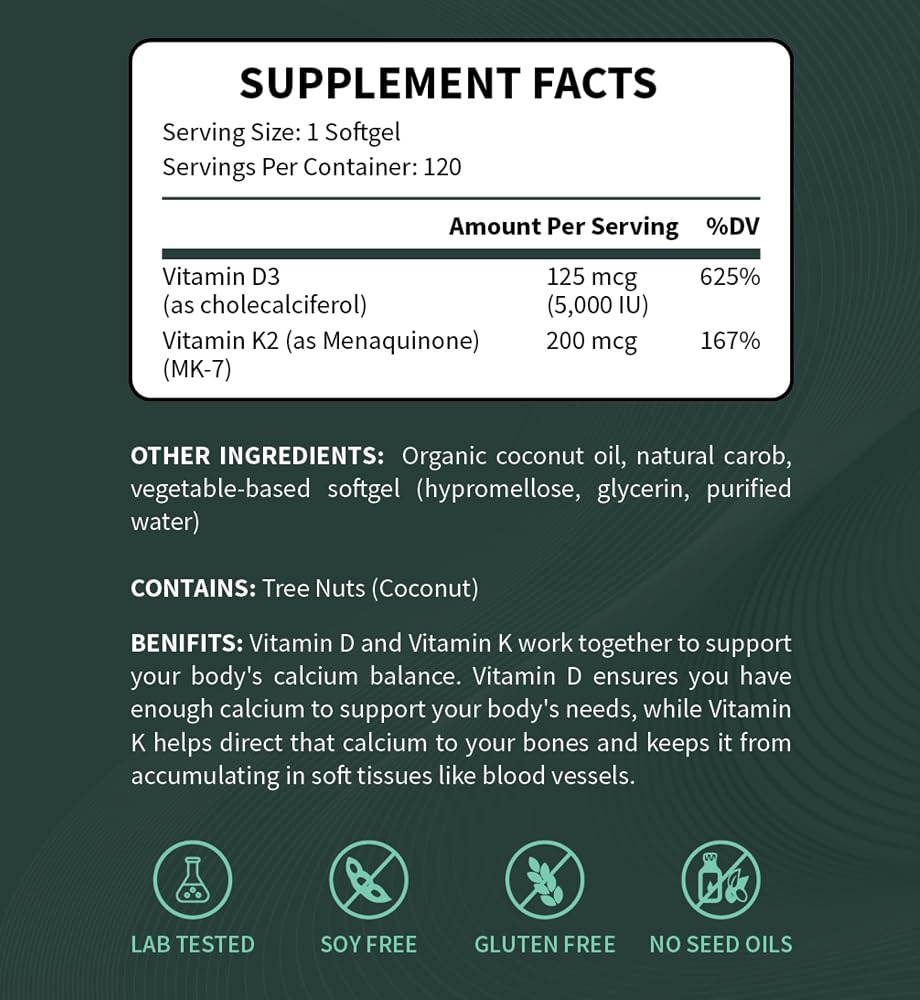 Good Friends Health Vitamin D3 5000 IU + K2 200 mcg - 120 Softgels - image 3
