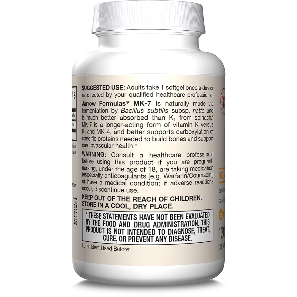 Jarrow Formulas MK-7 90 mcg - Bioactive Form of Vitamin K2 - Servings