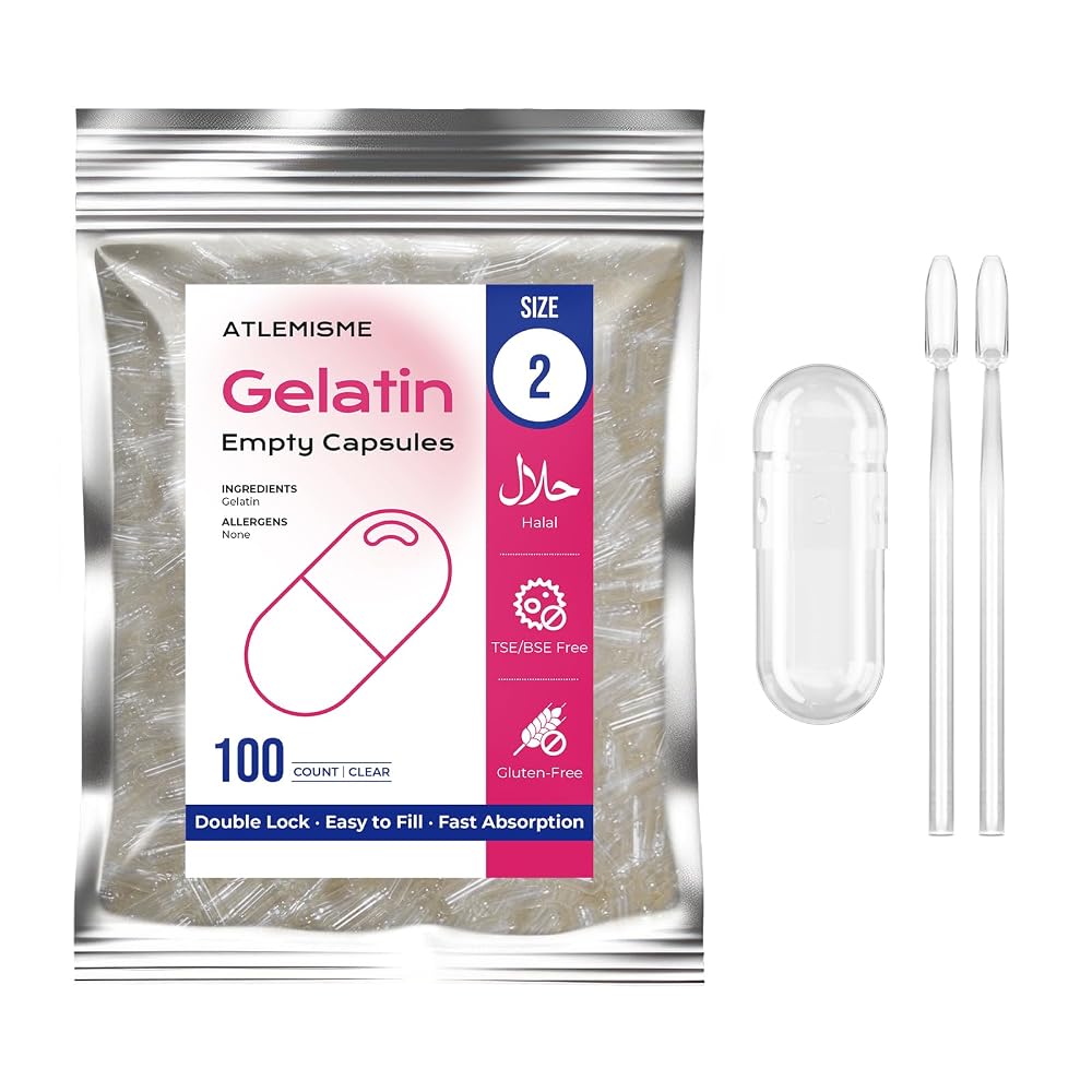 ATLEMISME Empty Gelatin Capsules Size 2 - Gelatin Capsules Empty