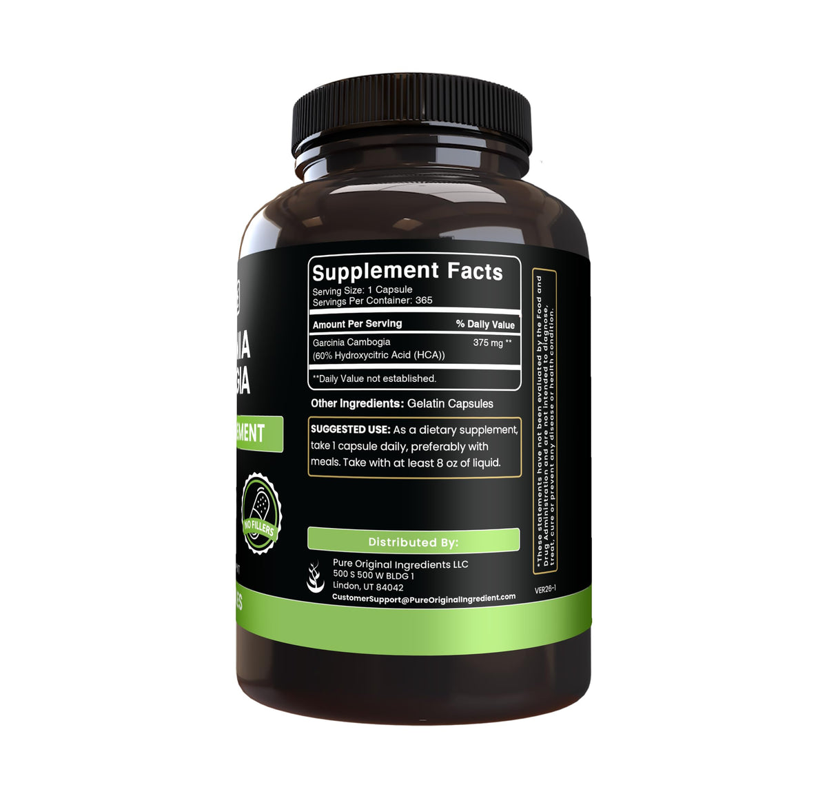 PURE ORIGINAL INGREDIENTS Garcinia Cambogia Extract - 365 Capsules - image 2