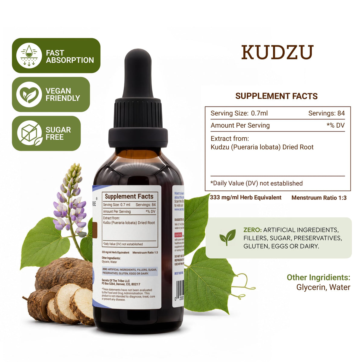 Secrets of the Tribe Kudzu Tincture Alcohol-Free Liquid Extract