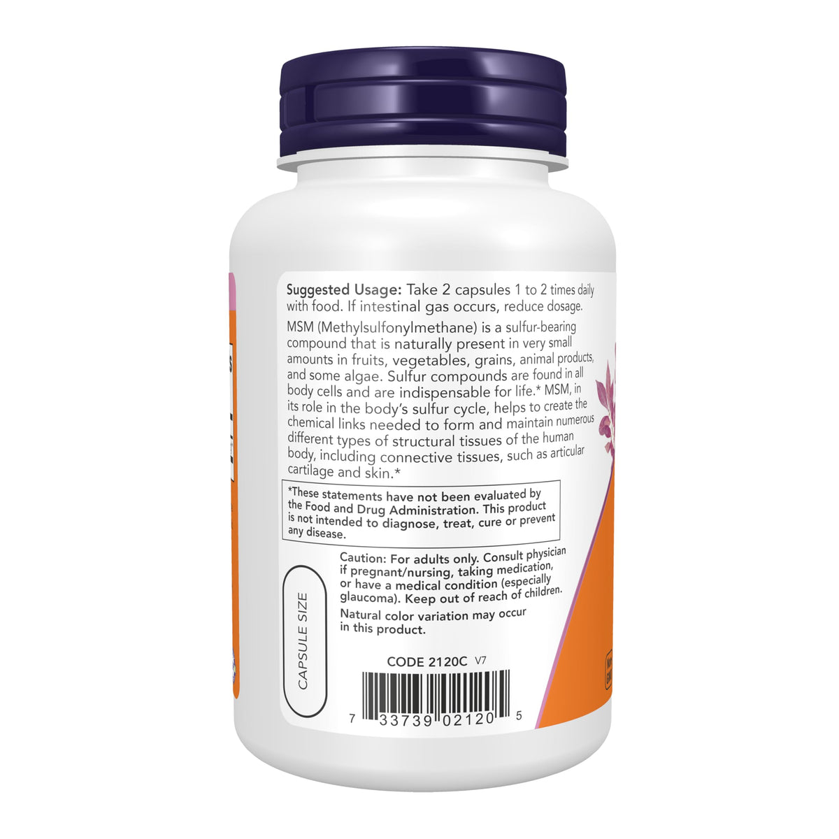 Now Foods MSM 1000mg Joint Support - 120 Capsules - image 3