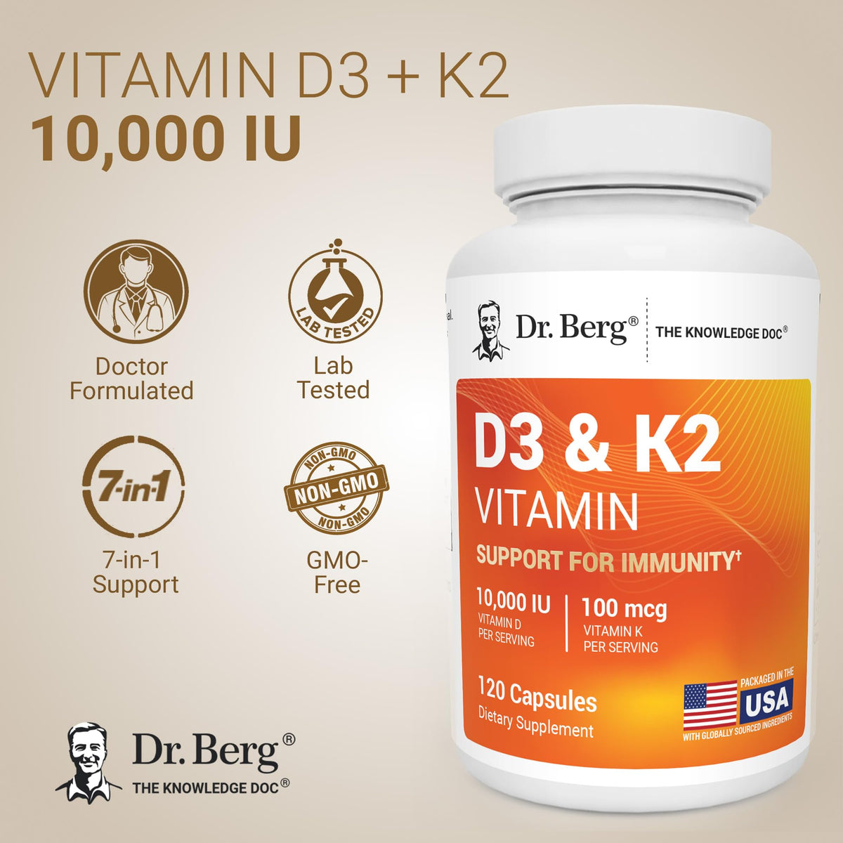 Dr. Berg Maximum Strength Vitamin D3 K2 10,000 IU - 120 Capsules - image 2