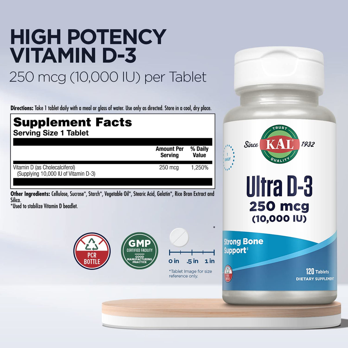 KAL Ultra Vitamin D3 10000 IU Tablets for Bone Health - 120 Tablets - image 3