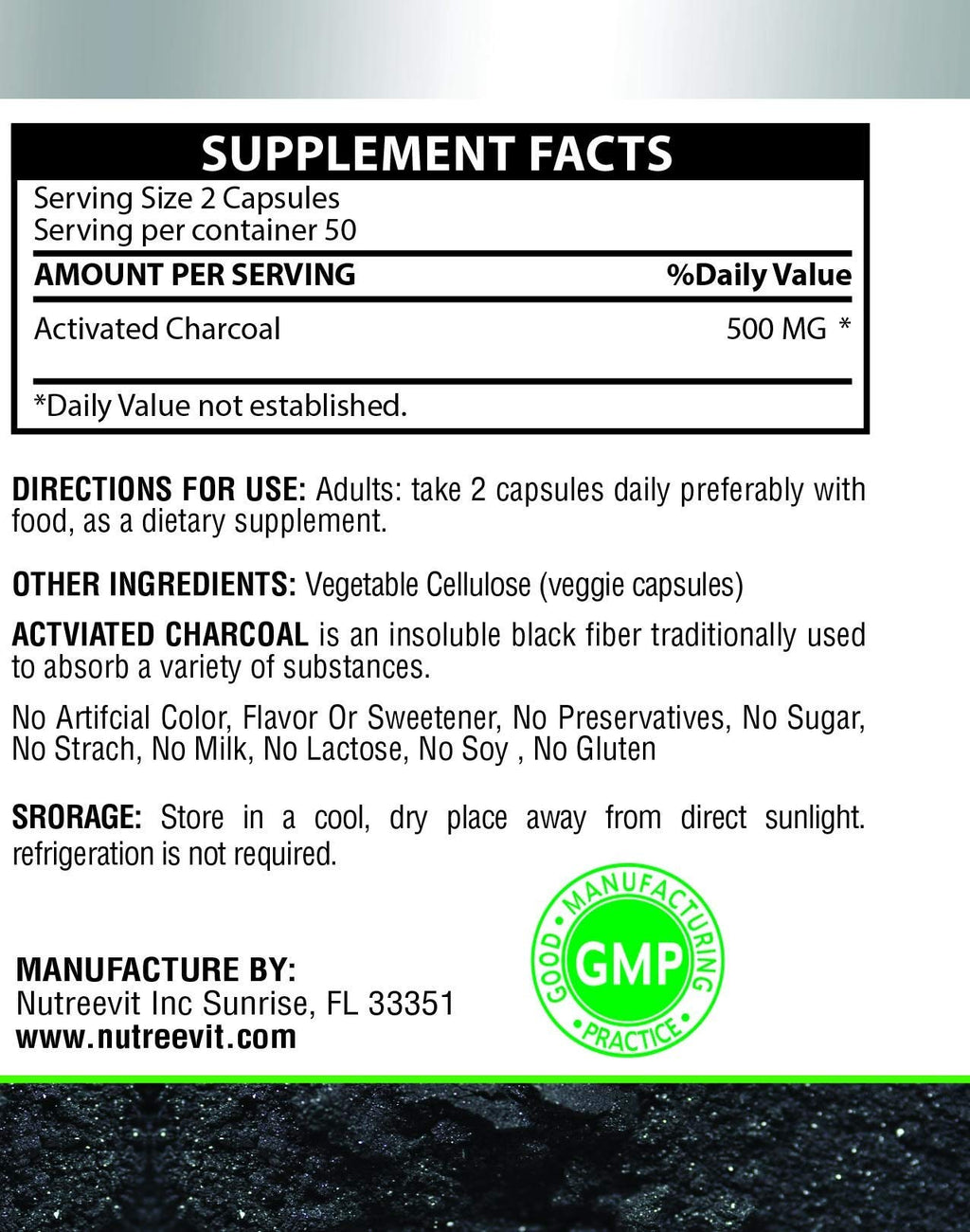 NutreeVit 100% Organic Highly Absorbent - Activated Charcoal