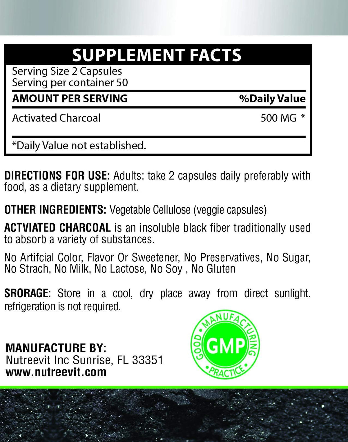 NutreeVit 100% Organic Highly Absorbent - Activated Charcoal