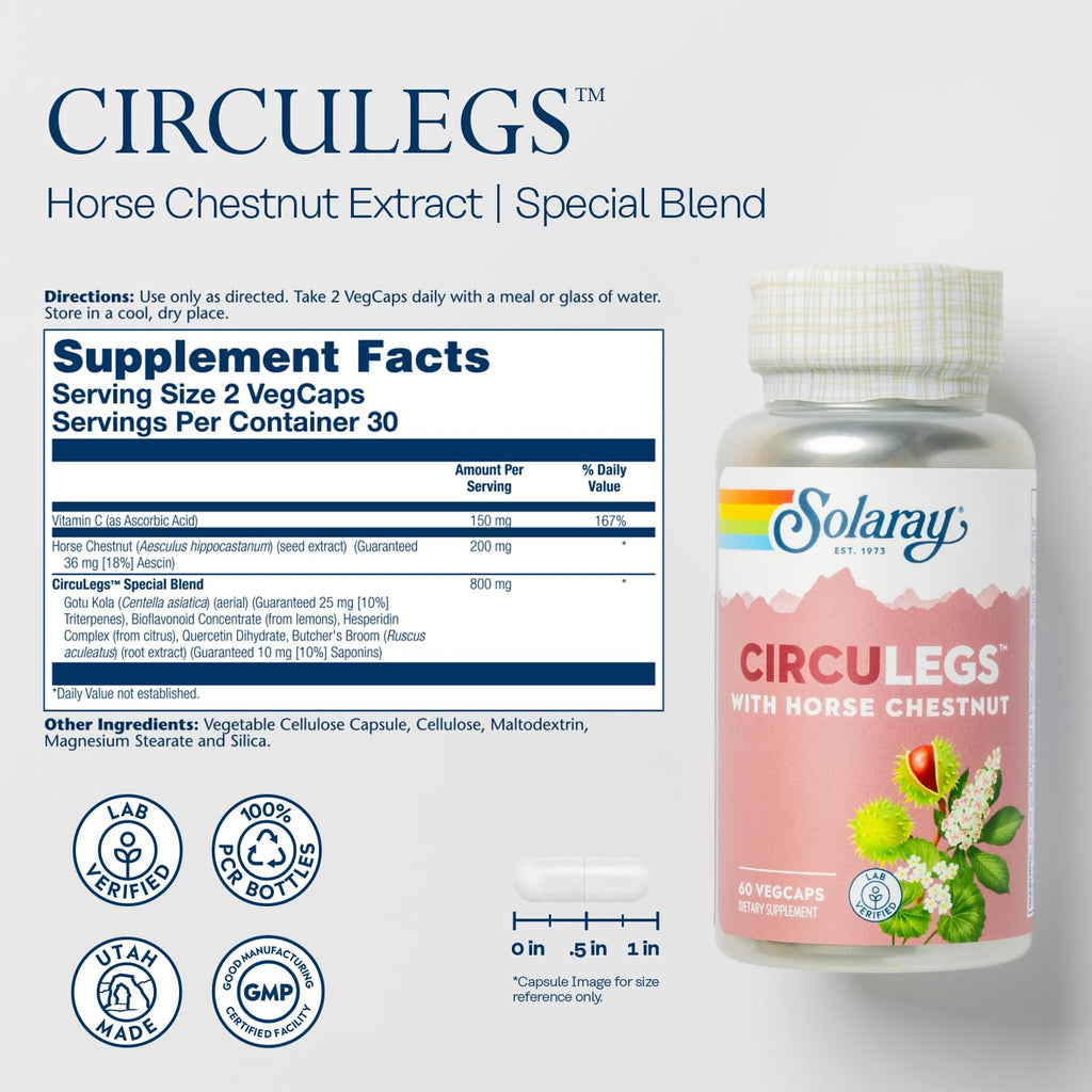 SOLARAY Circulegs Horse Chestnut Supplement - 60 Vegetarian Capsules - image 2