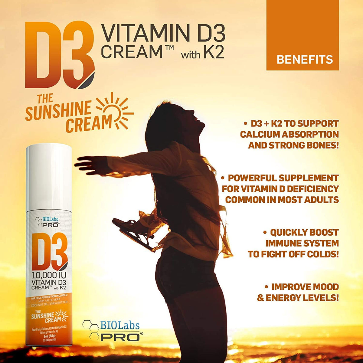 BIOLABS PRO Vitamin D3 10000 IU Cream with K2 - 3 Ounce - image 2