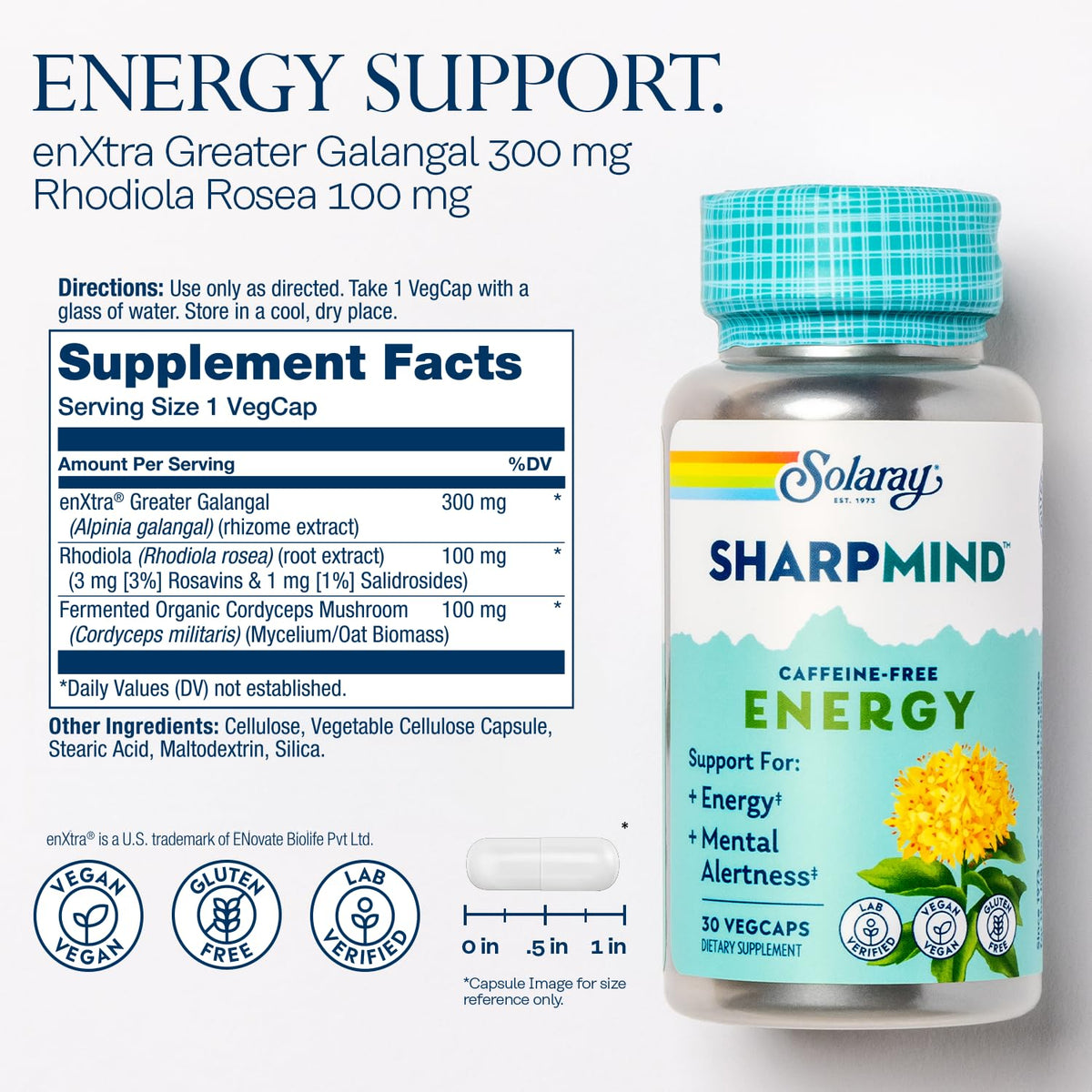 SOLARAY SharpMind Energy Nootropic Focus Supplement - 30 Vegetarian Capsules - image 2