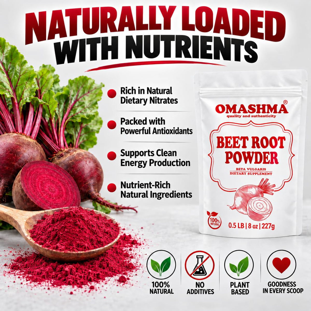 OMASHMA Beet Root Powder Nitric Oxide Support - 227g - image 3