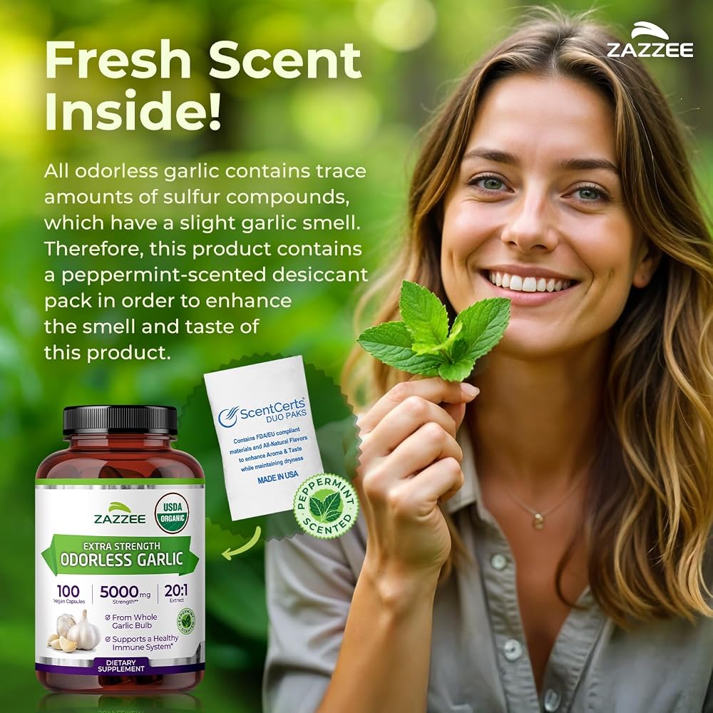 Zazzee USDA Organic Odorless Garlic 20:1 Extract