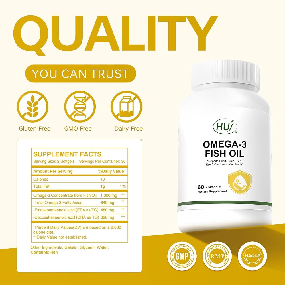 HUJ Omega 3 Fish Oil 1000mg Softgels - 60 Softgels - image 6