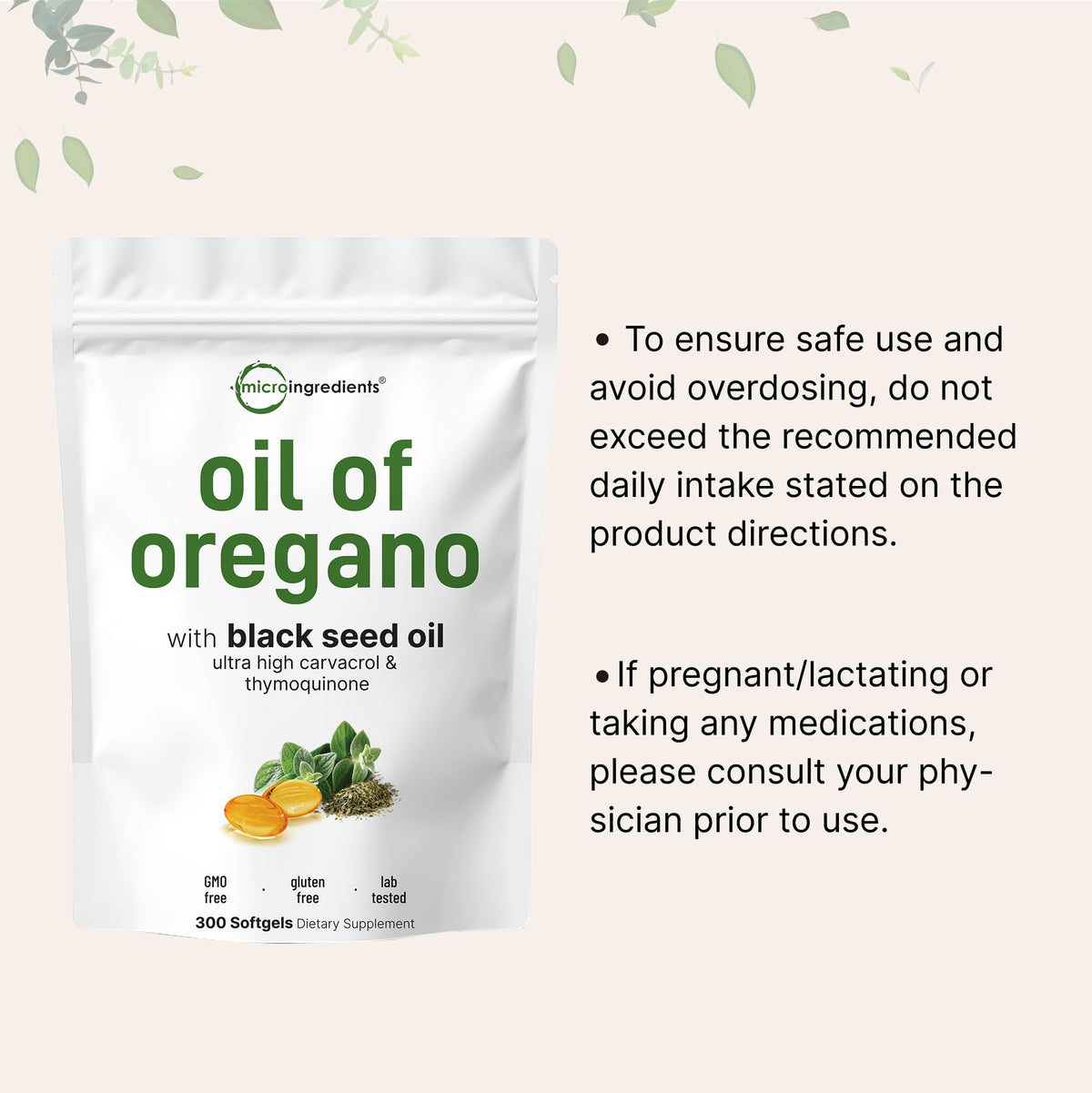 Micro Ingredients Oil of Oregano with Black Seed Oil - 300 Softgels - image 3