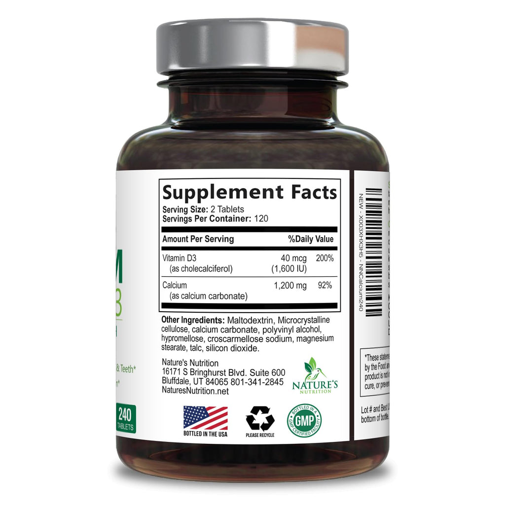 Nature's Nutrition Calcium 1200 mg with Vitamin D3 - Premium Bone