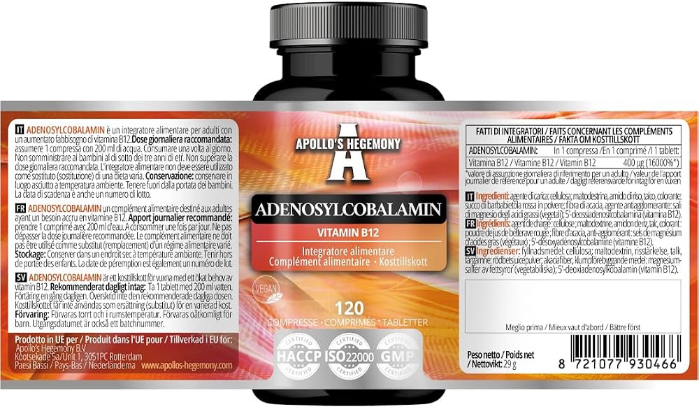 APOLLO'S HEGEMONY Adenosylcobalamin Vitamin B12 - 120 Tablets - image 3