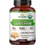 Zazzee USDA Organic Lion's Mane 20:1 Extract 30% Beta Glucans - 120 Capsules
