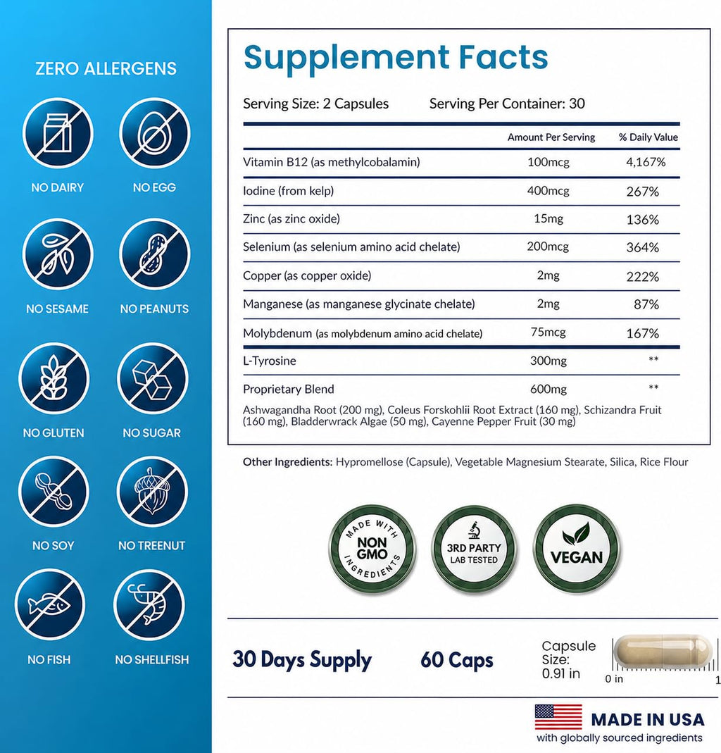 ForestLeaf Thyroid Support with Iodine - 60 Vegetarian Capsules - image 4
