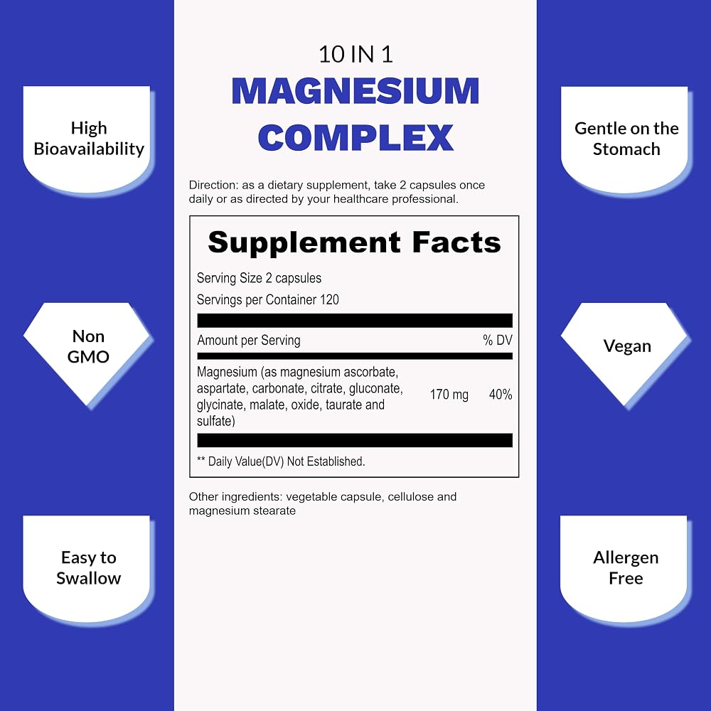 UpNourish Magnesium Complex 10 in 1 - 240 Vegan Capsules - image 6