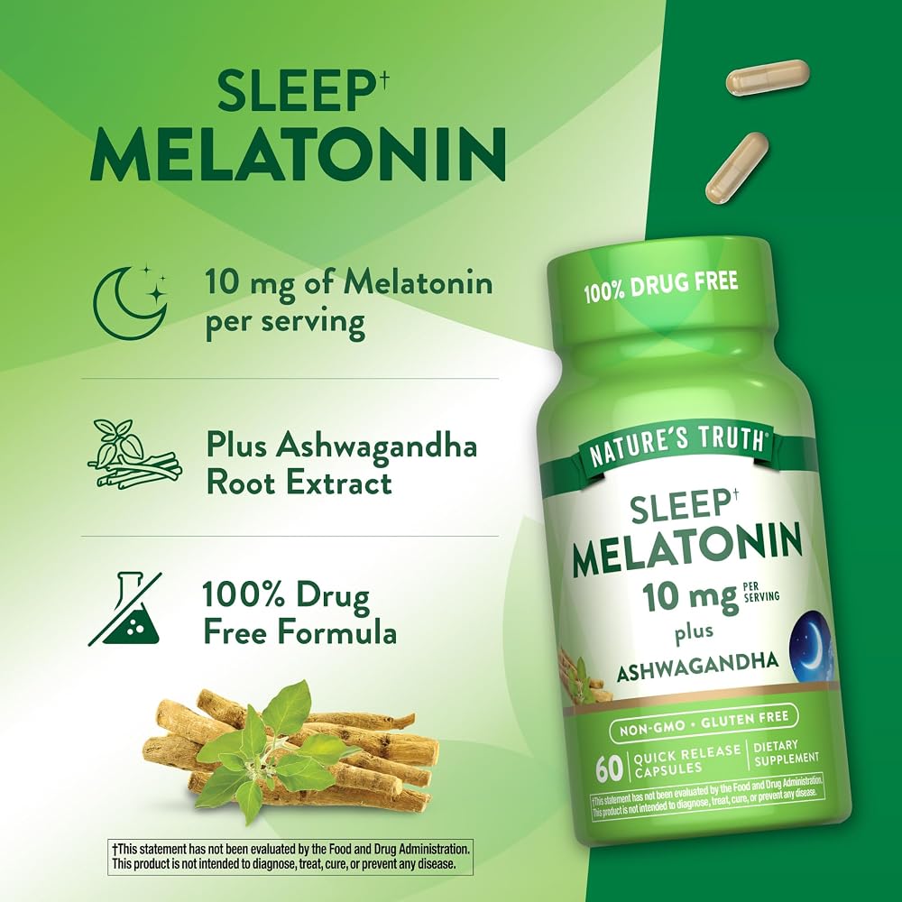 Nature's Truth Melatonin 10mg with Ashwagandha - 60 Capsules - image 5