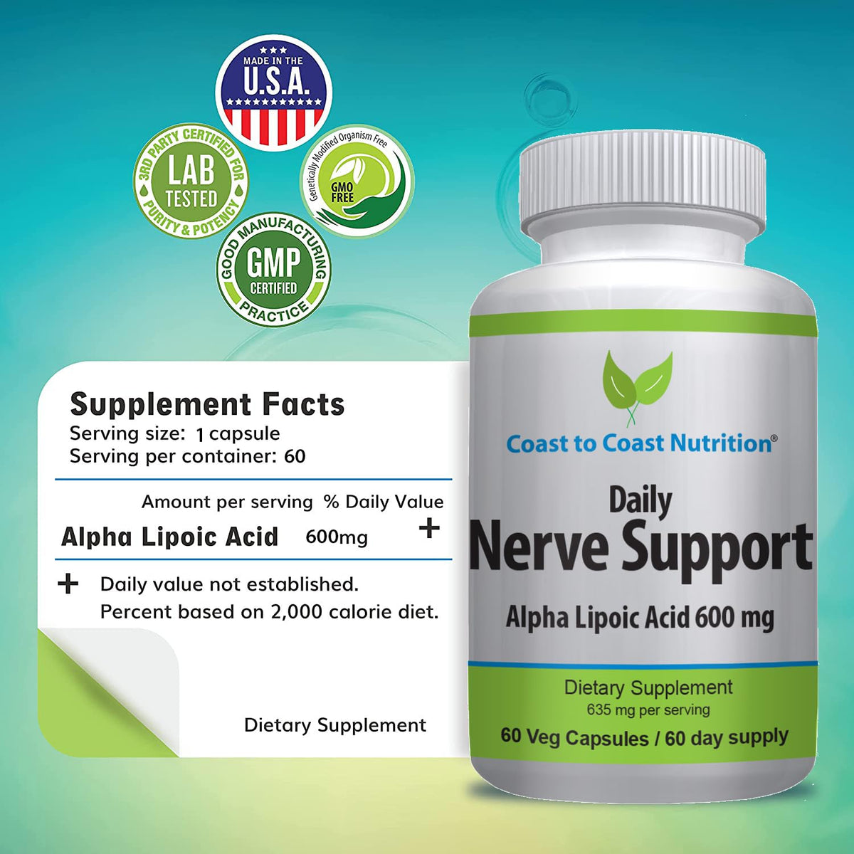 Coast to Coast Nutrition Nerve Support 600mg - 60 Capsules - image 5