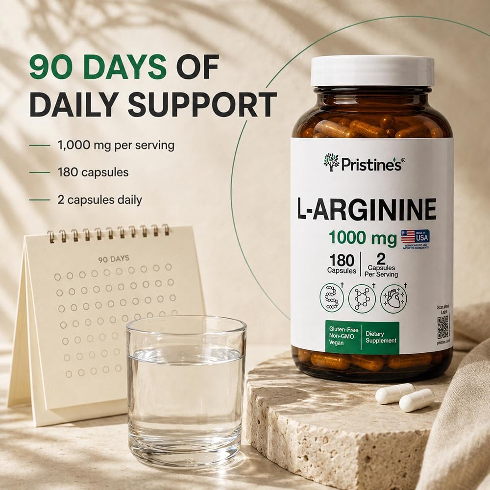 PRISTINE'S L-Arginine 1000mg Capsules for Blood Flow Support - 180 Capsules - image 5