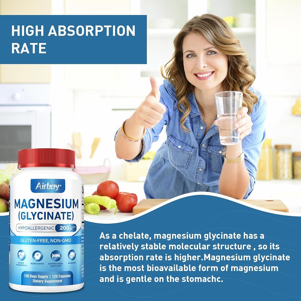 Airboy Magnesium Glycinate 200 mg for Sleep - 120 Capsules - image 5