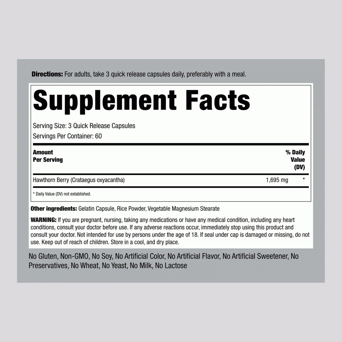 Piping Rock Hawthorn Berry Supplement 1695mg - 180 Capsules - image 2