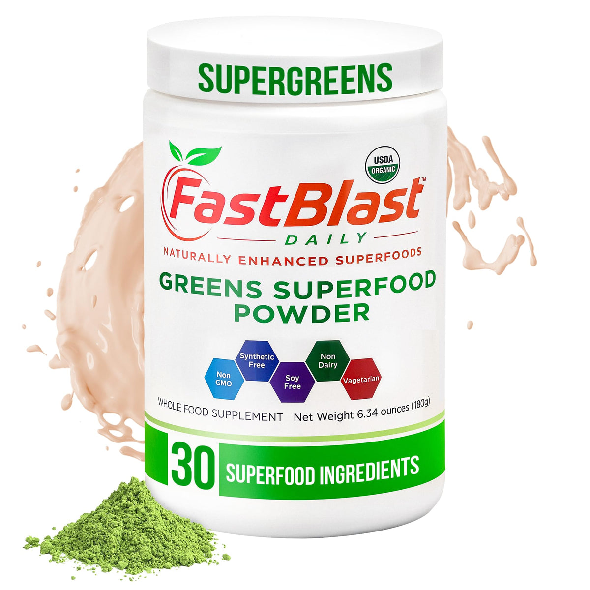 FastBlast Organic Super Greens Powder with Probiotics - 180g