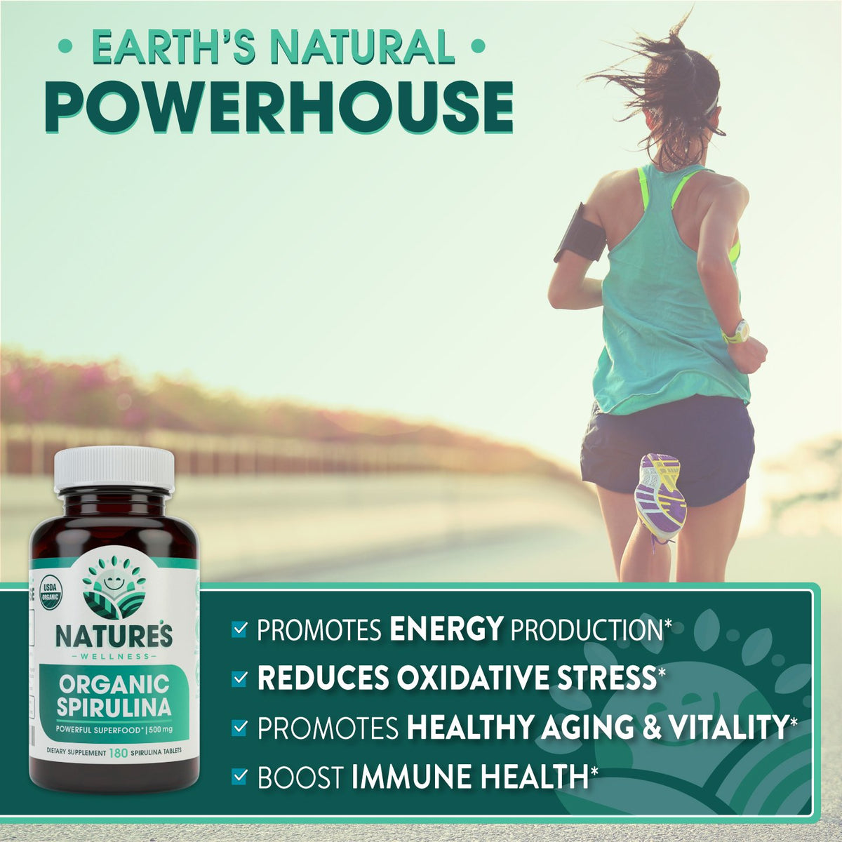 Natures Wellness USDA Organic Spirulina Tablets - 180 Count - image 3
