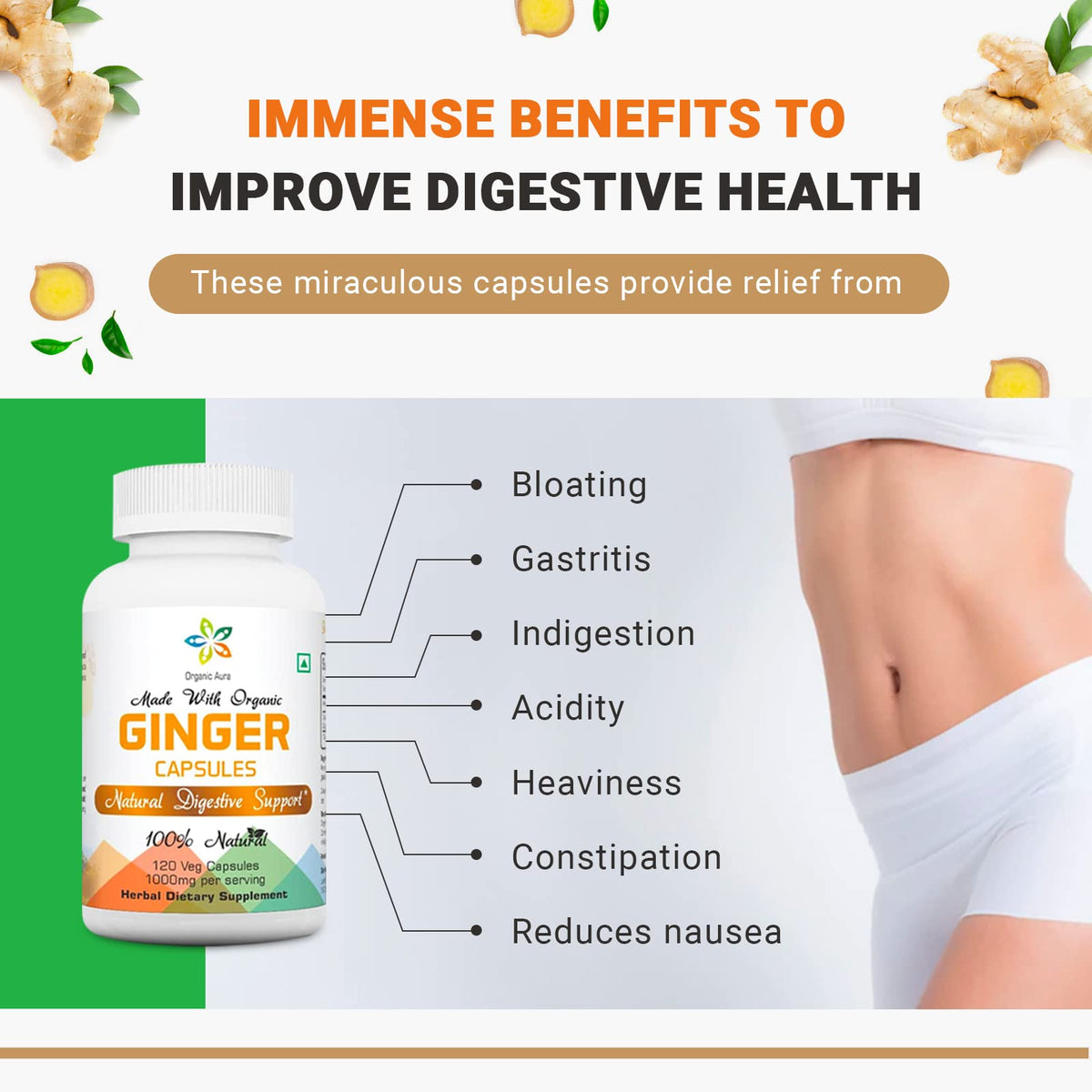 Organic Aura Ginger Capsules - 120 Vegetarian Capsules - image 5
