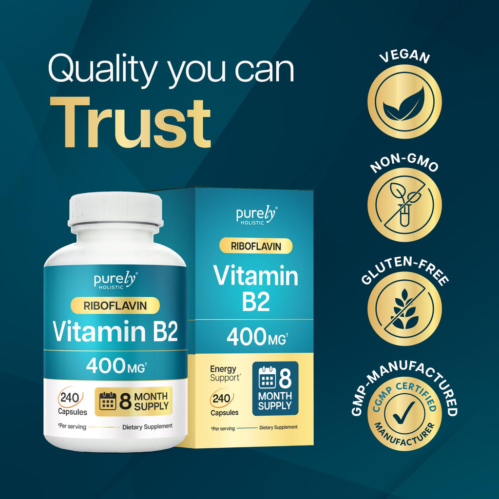 Purely Holistic Vitamin B2 Riboflavin 400mg Energy Support - 240 Capsules - image 8